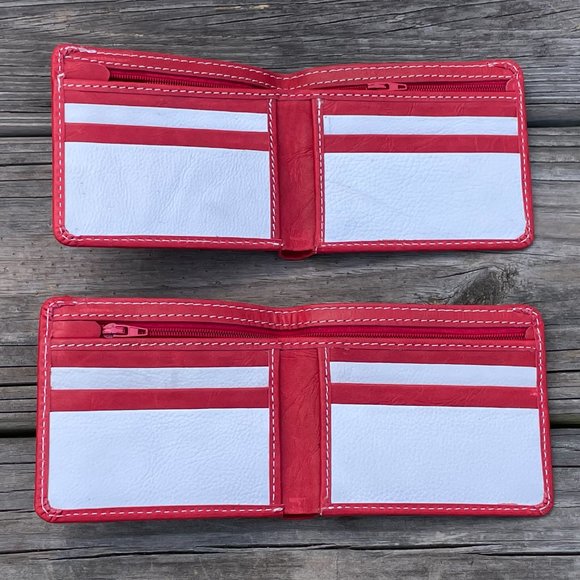 Cardholder Men  Wallet RedWhite Leather Handmade Lot of 2 - Picture 10 of 14